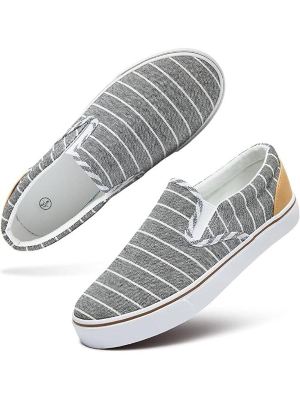 Women's Gray Stripe Slip Shoes Canvas Sneakers Loafers Non Slip Shoes Rubber